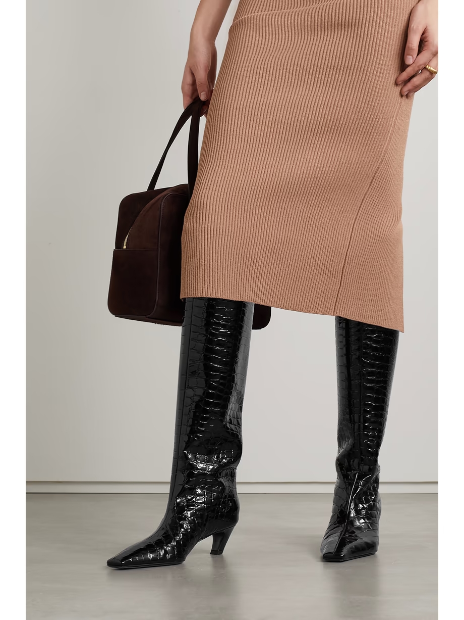 Davis croc-effect leather knee-high boots Davis croc-effect leather knee-high boots