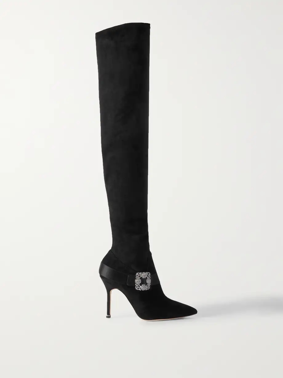 Plinianuthi 105 buckled satin-trimmed suede over-the-knee boots Plinianuthi 105 buckled satin-trimmed suede over-the-knee boots