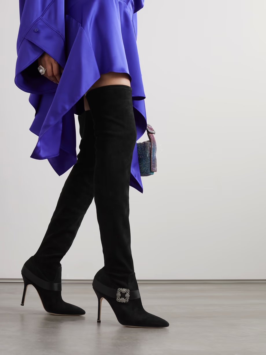 Plinianuthi 105 buckled satin-trimmed suede over-the-knee boots Plinianuthi 105 buckled satin-trimmed suede over-the-knee boots