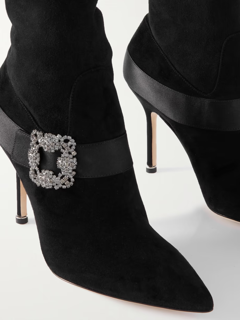Plinianuthi 105 buckled satin-trimmed suede over-the-knee boots Plinianuthi 105 buckled satin-trimmed suede over-the-knee boots