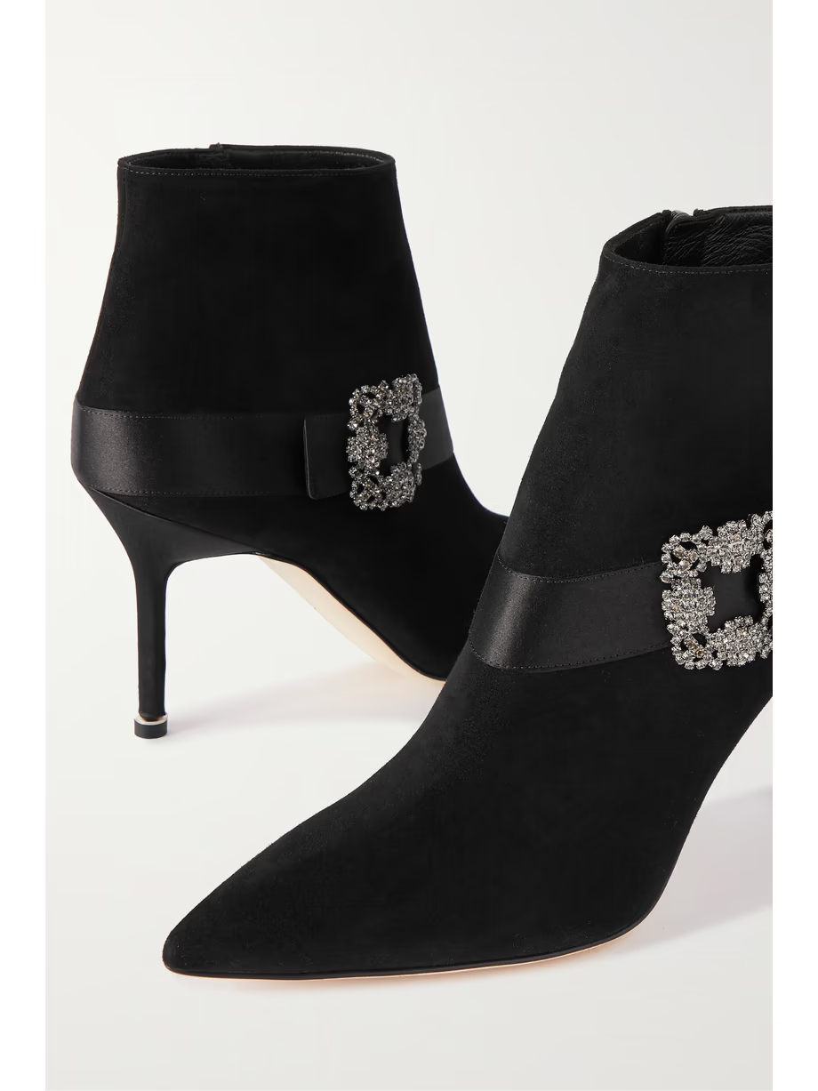 Plinianu 90 crystal-embellished satin-trimmed suede ankle boots Plinianu 90 crystal-embellished satin-trimmed suede ankle boots