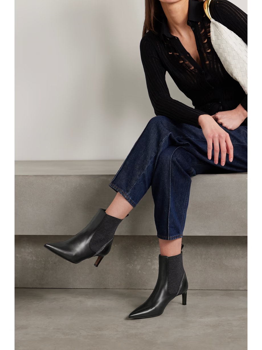 Bead-embellished leather and cashmere Chelsea boots Bead-embellished leather and cashmere Chelsea boots