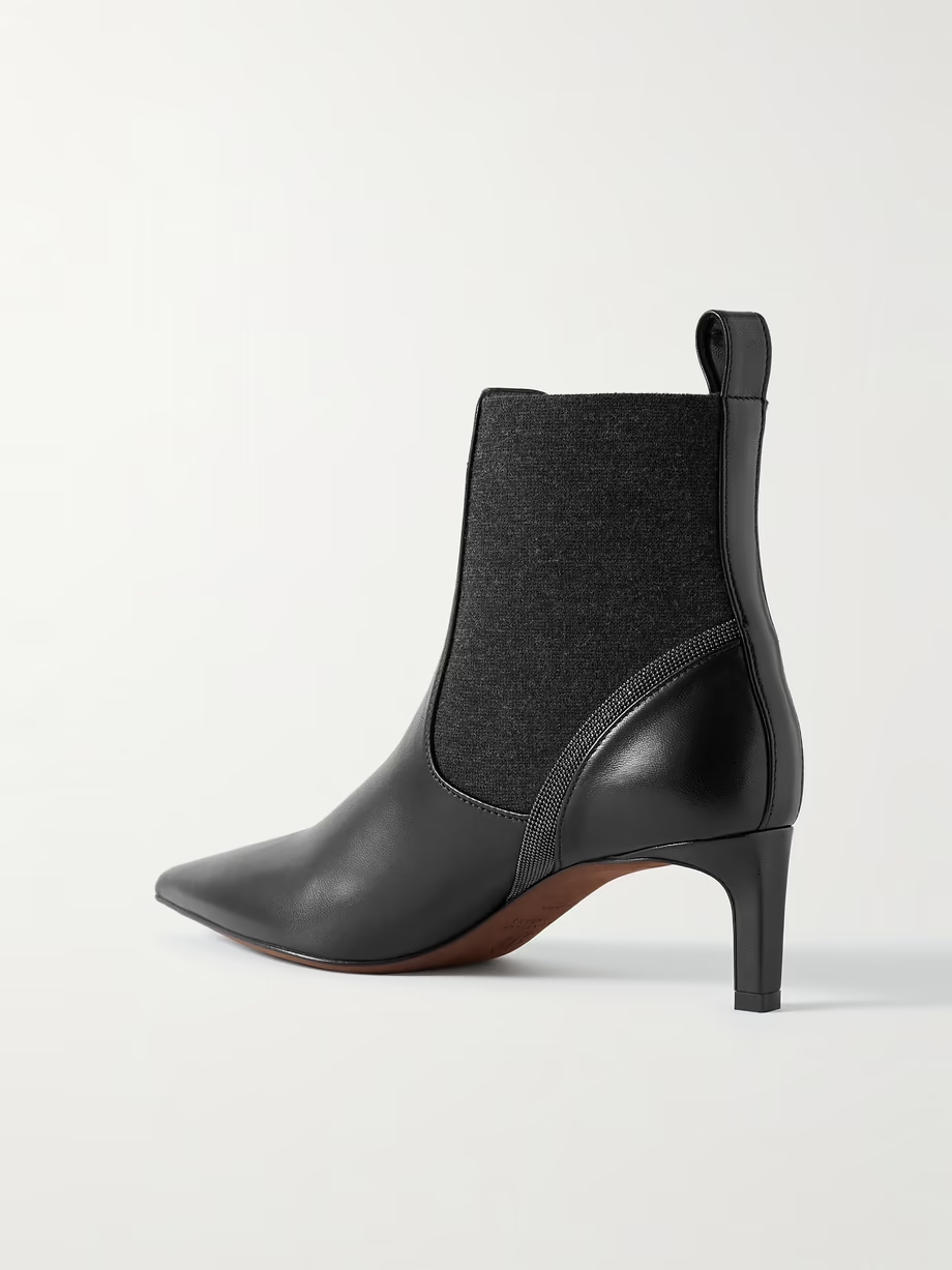 Bead-embellished leather and cashmere Chelsea boots Bead-embellished leather and cashmere Chelsea boots