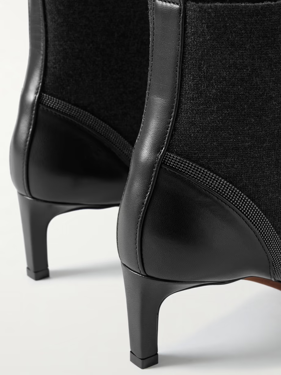 Bead-embellished leather and cashmere Chelsea boots Bead-embellished leather and cashmere Chelsea boots