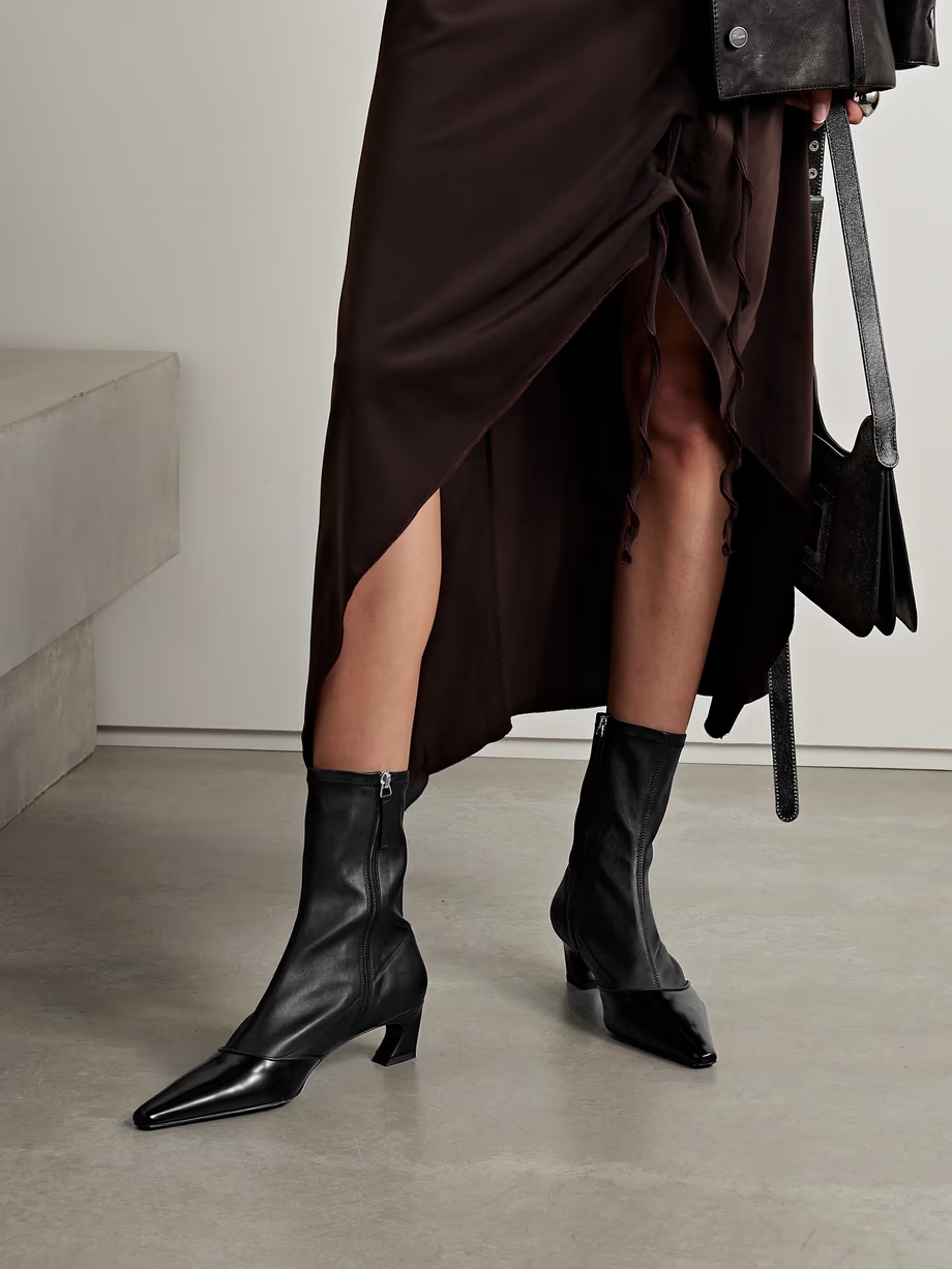 Patent-trimmed leather ankle boots Patent-trimmed leather ankle boots
