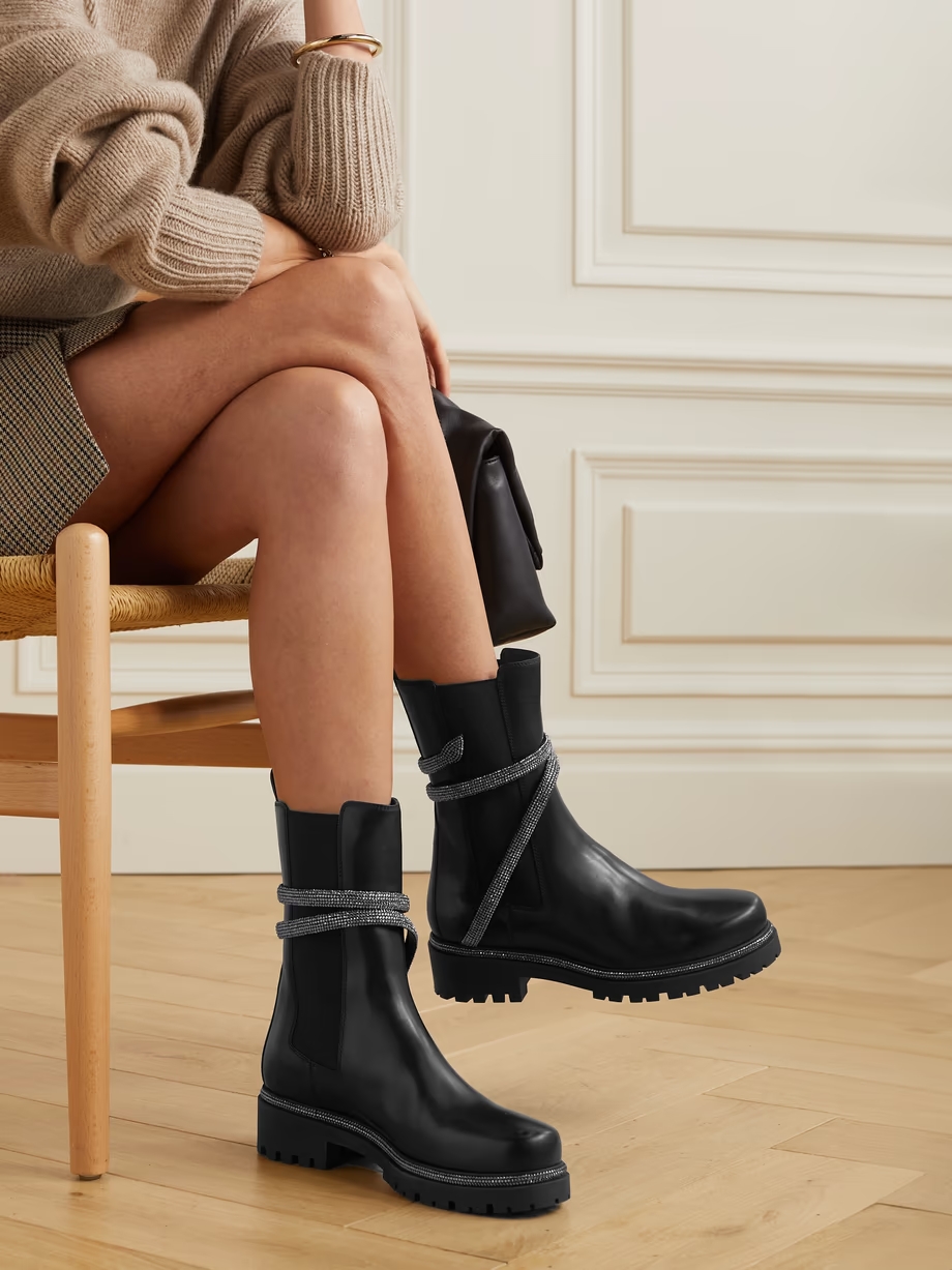 Cleo crystal-embellished leather Chelsea boots Cleo crystal-embellished leather Chelsea boots