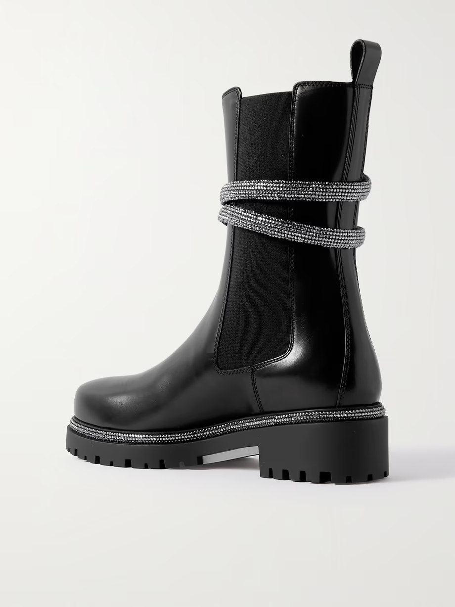Cleo crystal-embellished leather Chelsea boots Cleo crystal-embellished leather Chelsea boots