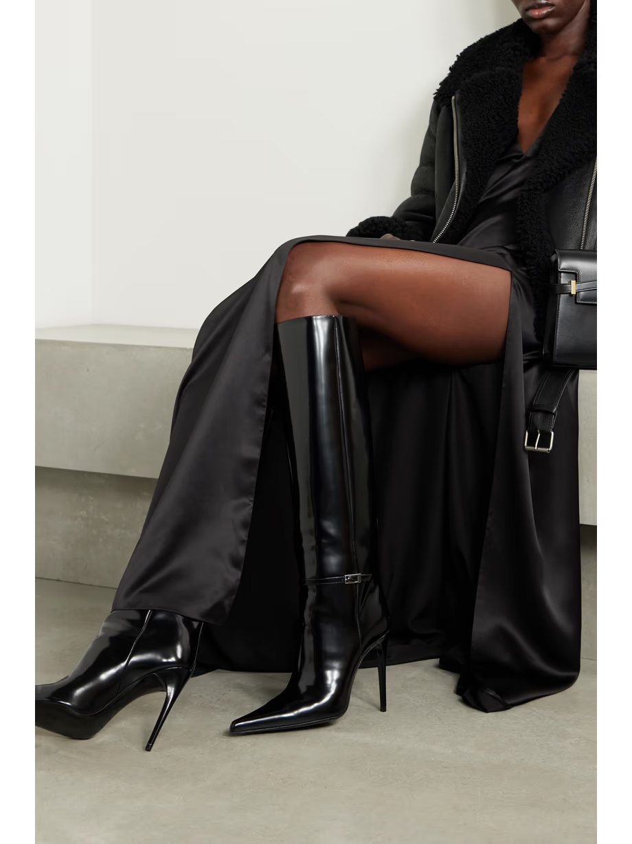 Vendome buckled glossed-leather knee boots Vendome buckled glossed-leather knee boots