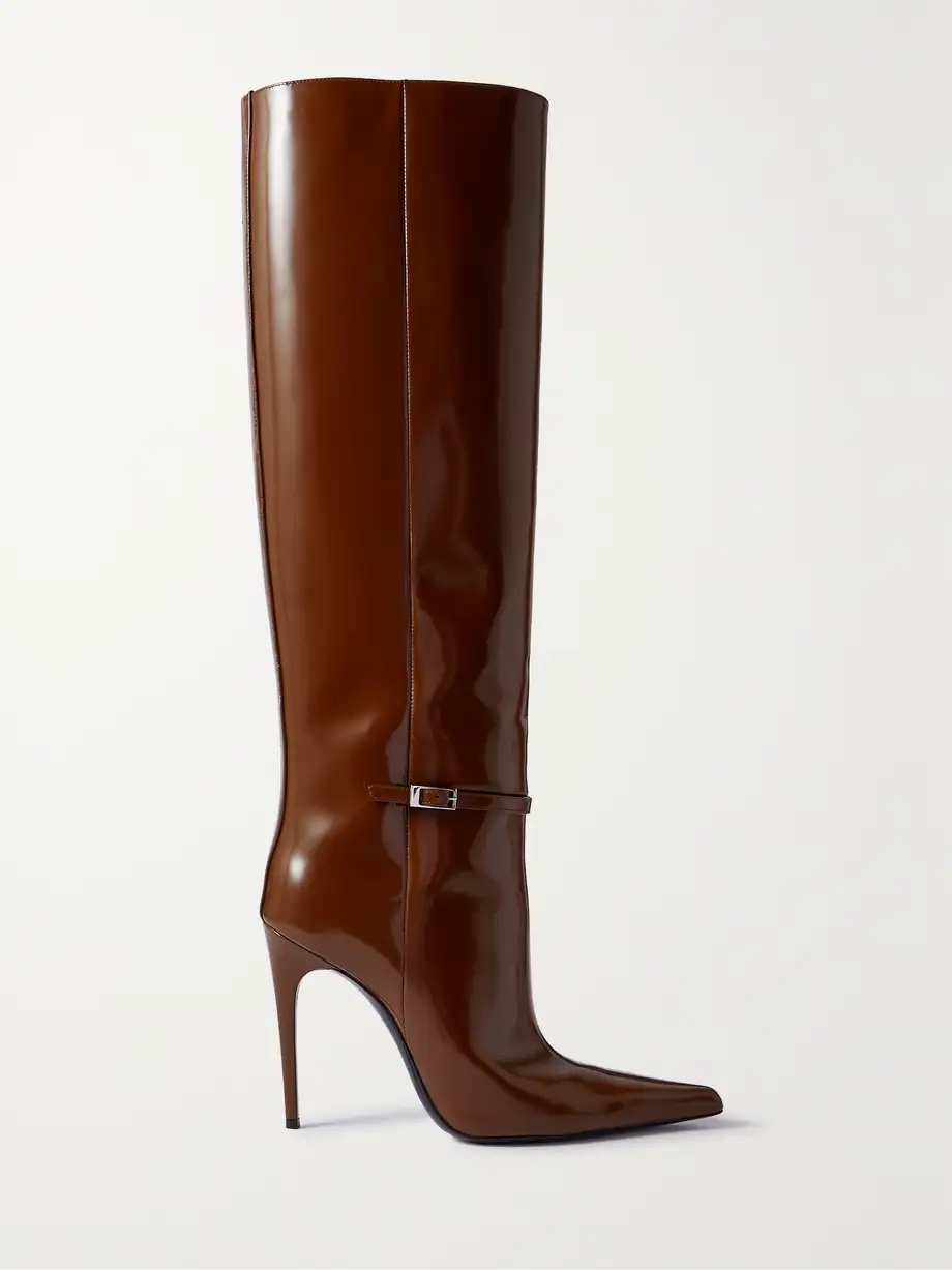 Vendôme buckled glossed-leather knee boots Vendôme buckled glossed-leather knee boots