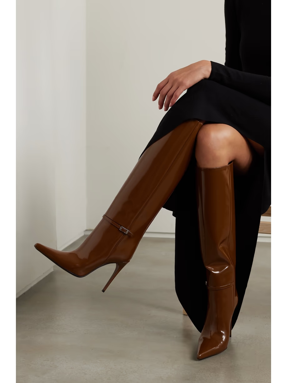 Vendôme buckled glossed-leather knee boots Vendôme buckled glossed-leather knee boots