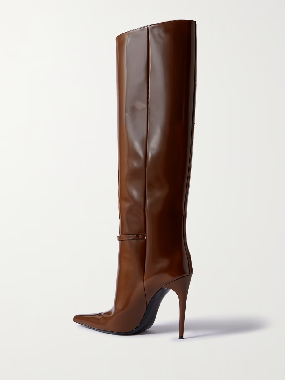 Vendôme buckled glossed-leather knee boots Vendôme buckled glossed-leather knee boots