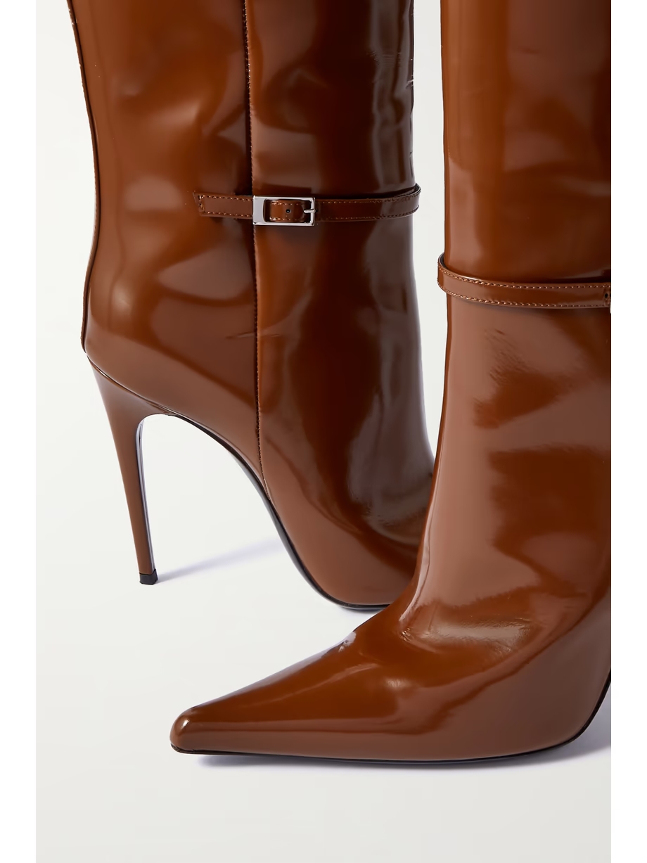 Vendôme buckled glossed-leather knee boots Vendôme buckled glossed-leather knee boots