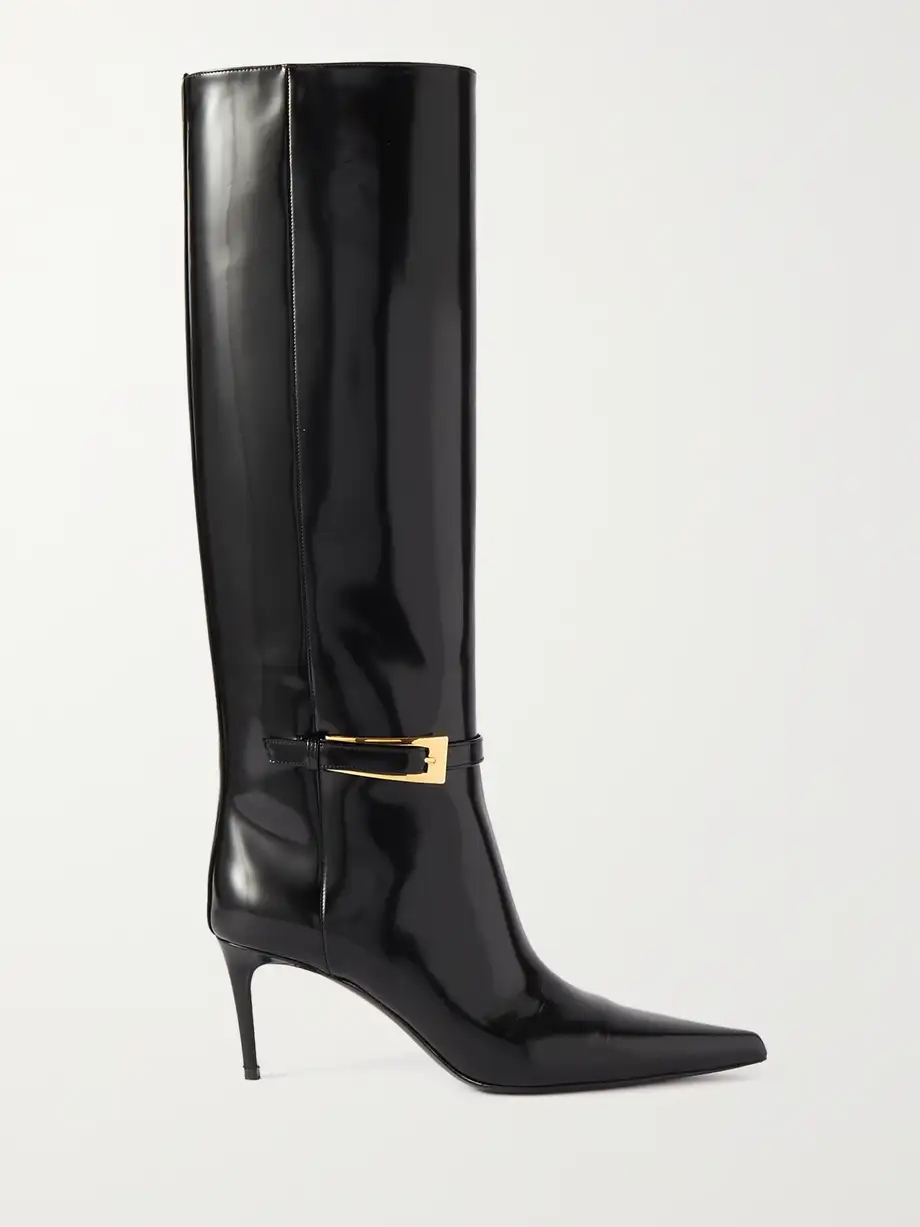 Lee buckled glossed-leather knee boots Lee buckled glossed-leather knee boots