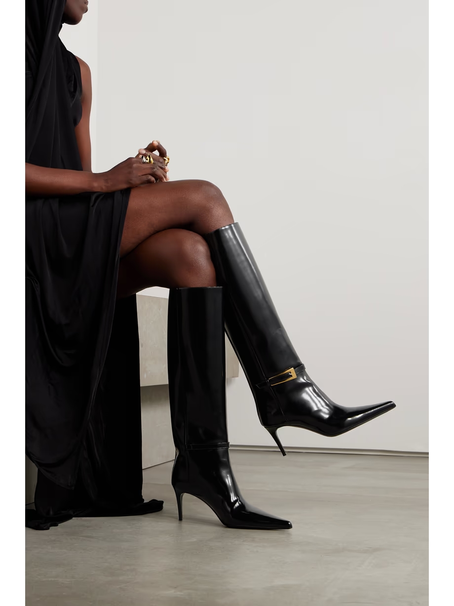 Lee buckled glossed-leather knee boots Lee buckled glossed-leather knee boots