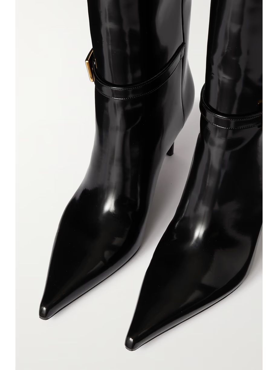 Lee buckled glossed-leather knee boots Lee buckled glossed-leather knee boots