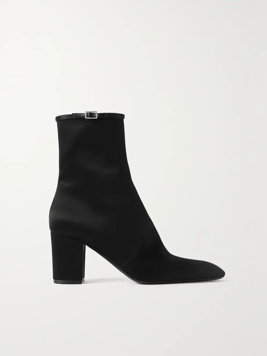 Betty buckle-embellished leather-trimmed satin ankle boots Betty buckle-embellished leather-trimmed satin ankle boots