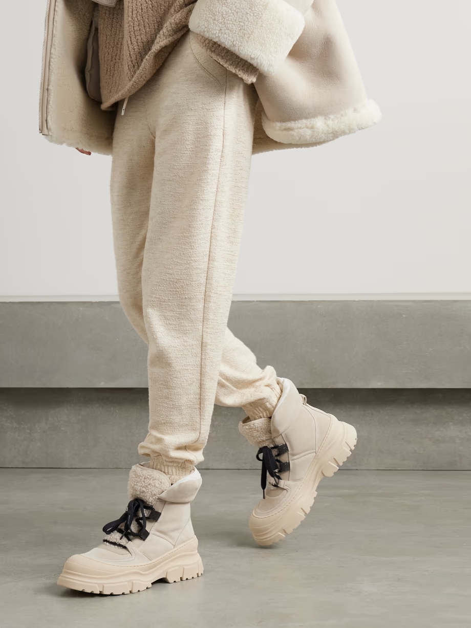 Bead-embellished shearling-trimmed suede ankle boots Bead-embellished shearling-trimmed suede ankle boots