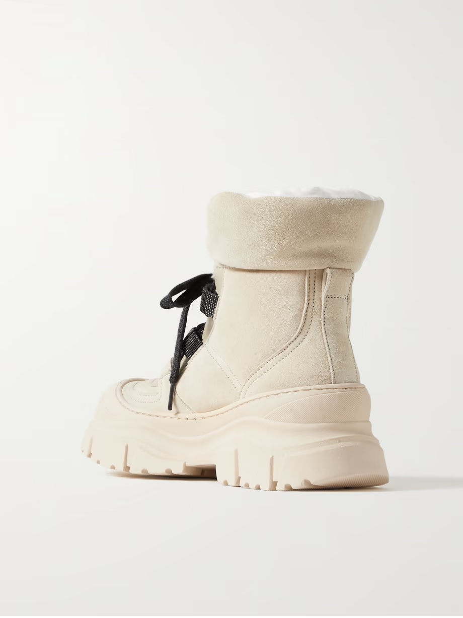 Bead-embellished shearling-trimmed suede ankle boots Bead-embellished shearling-trimmed suede ankle boots