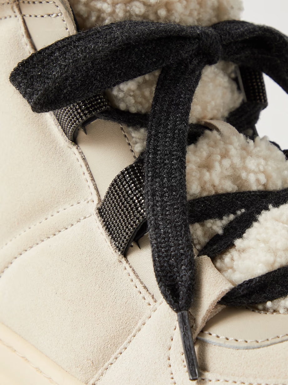 Bead-embellished shearling-trimmed suede ankle boots Bead-embellished shearling-trimmed suede ankle boots