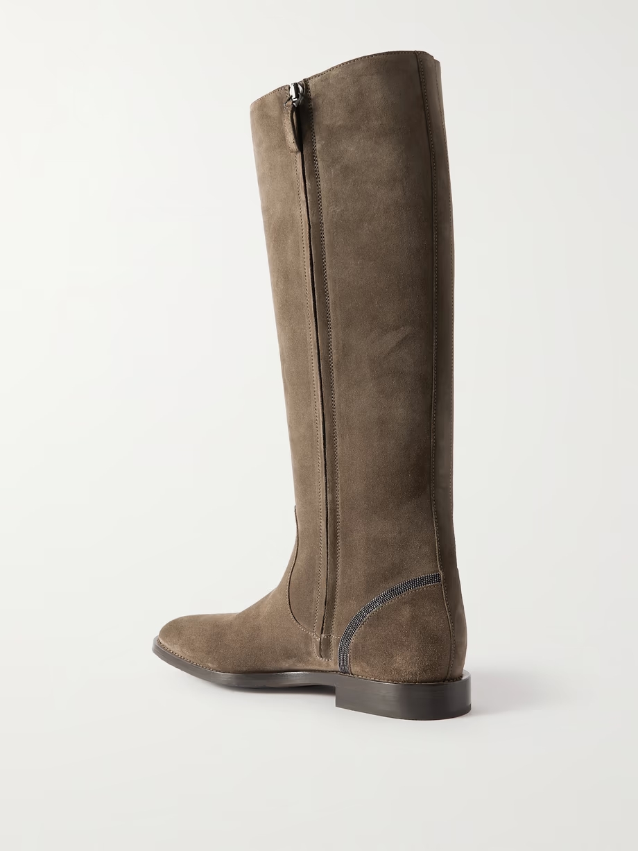 Bead-embellished suede knee boots Bead-embellished suede knee boots