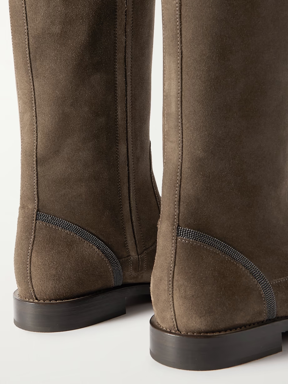Bead-embellished suede knee boots Bead-embellished suede knee boots