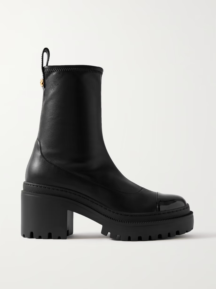 Cantadora embellished patent-trimmed leather ankle boots Cantadora embellished patent-trimmed leather ankle boots