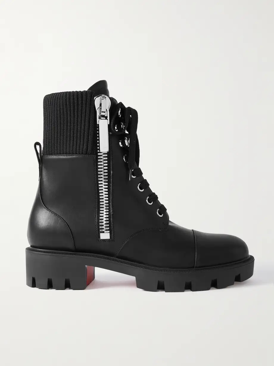 En Hiver Lug 40 ribbed knit-trimmed leather ankle boots En Hiver Lug 40 ribbed knit-trimmed leather ankle boots