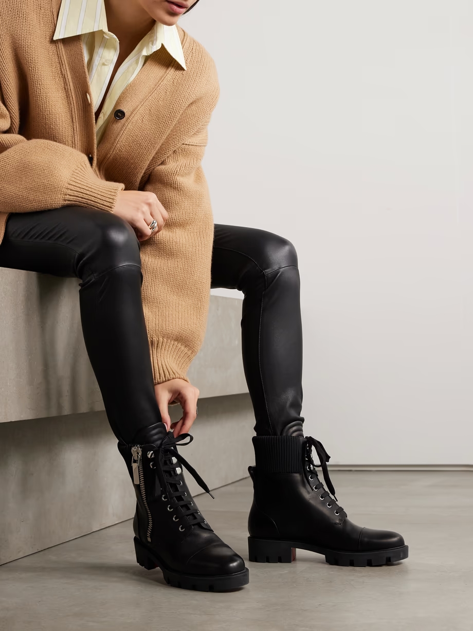 En Hiver Lug 40 ribbed knit-trimmed leather ankle boots En Hiver Lug 40 ribbed knit-trimmed leather ankle boots