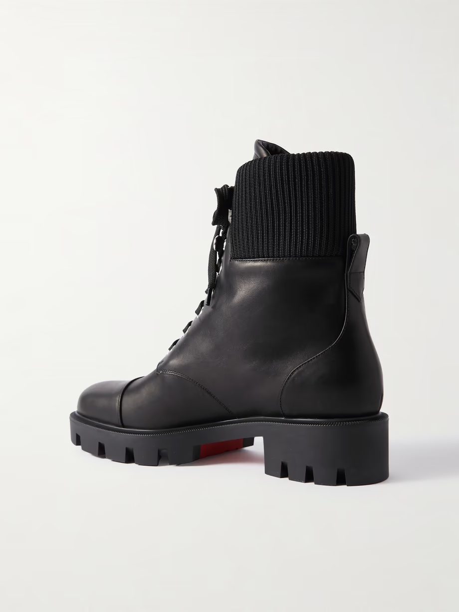 En Hiver Lug 40 ribbed knit-trimmed leather ankle boots En Hiver Lug 40 ribbed knit-trimmed leather ankle boots