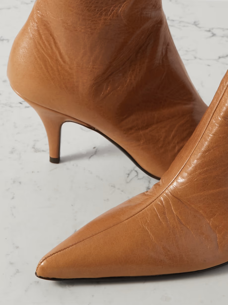 Sling glossed textured-leather ankle boots Sling glossed textured-leather ankle boots