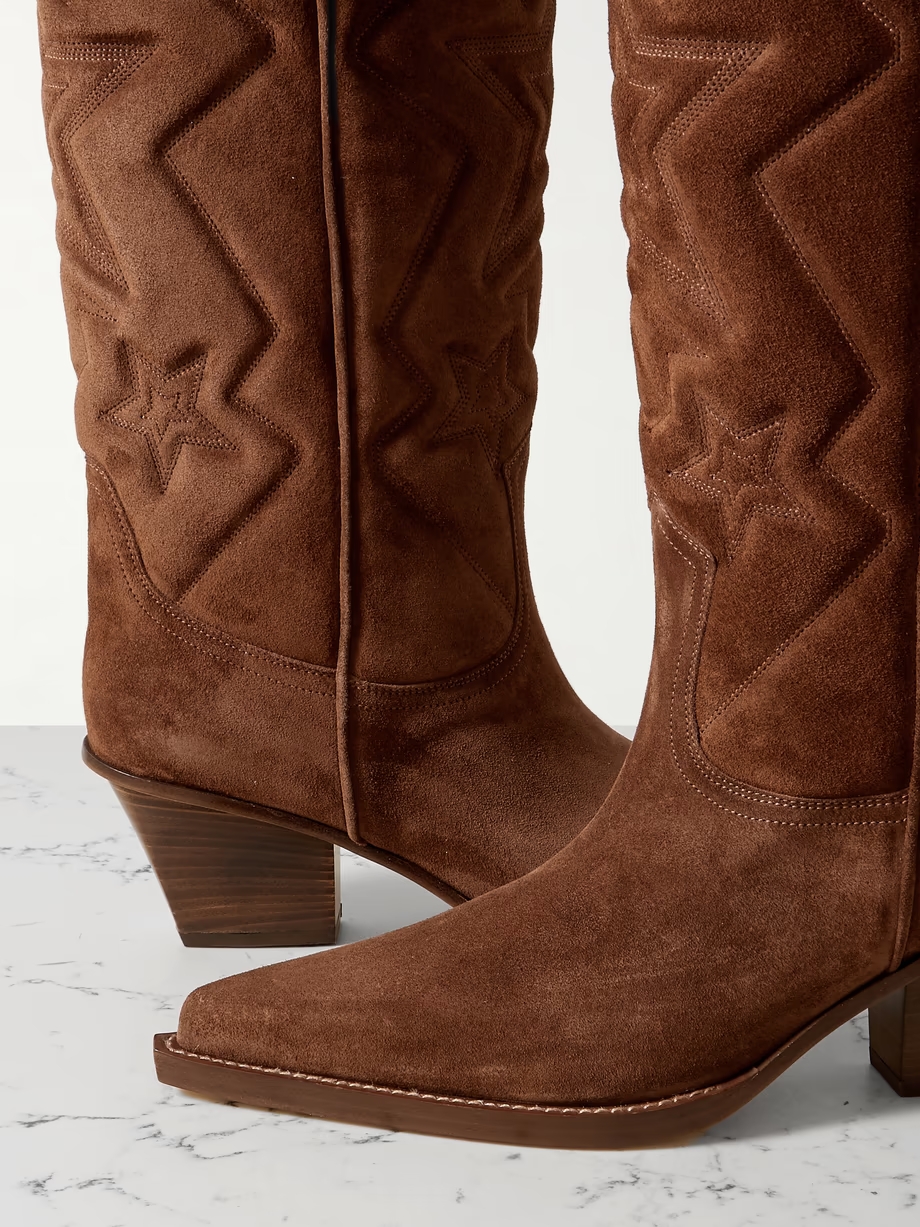Texas Star embroidered debossed suede cowboy boots Texas Star embroidered debossed suede cowboy boots