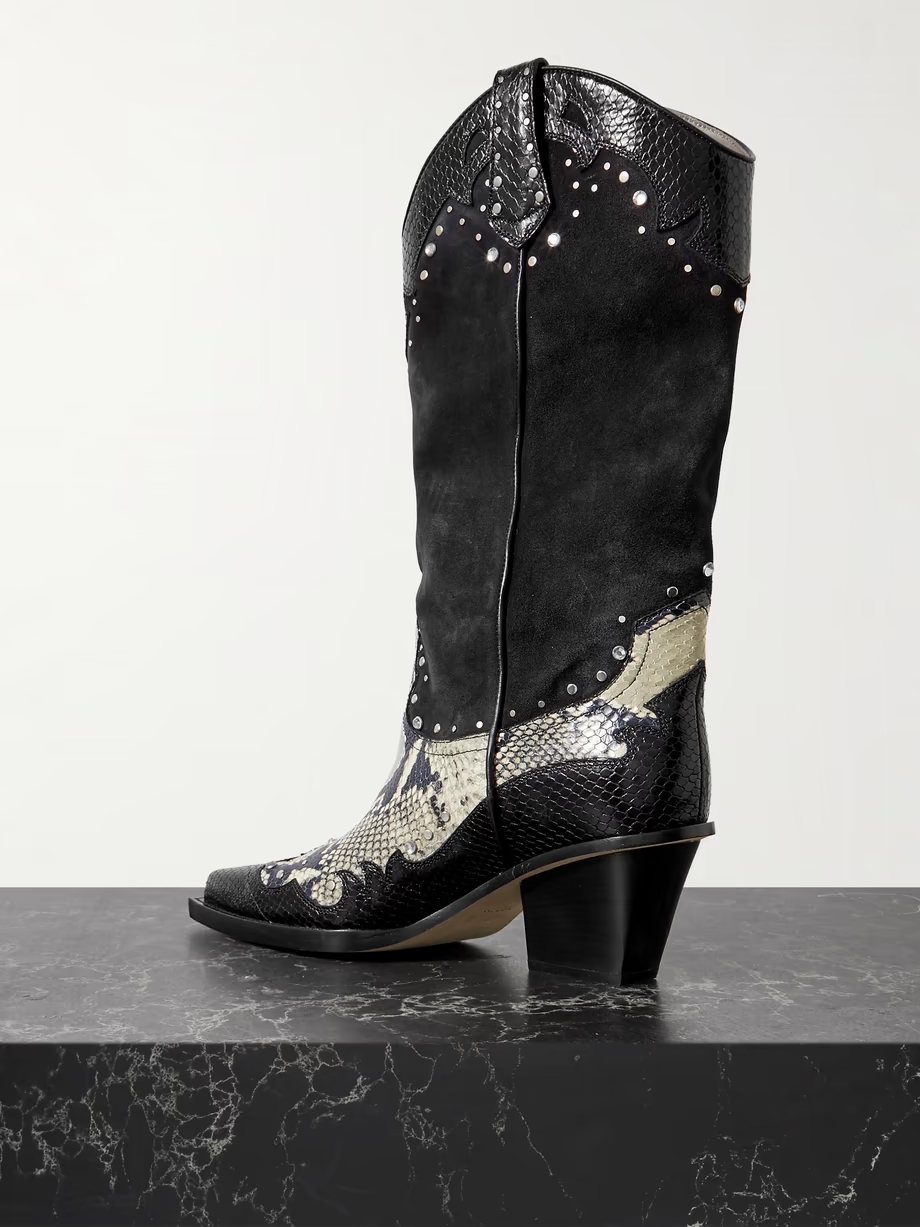 American Flame snake-effect leather embellished suede cowboy boots American Flame snake-effect leather embellished suede cowboy boots