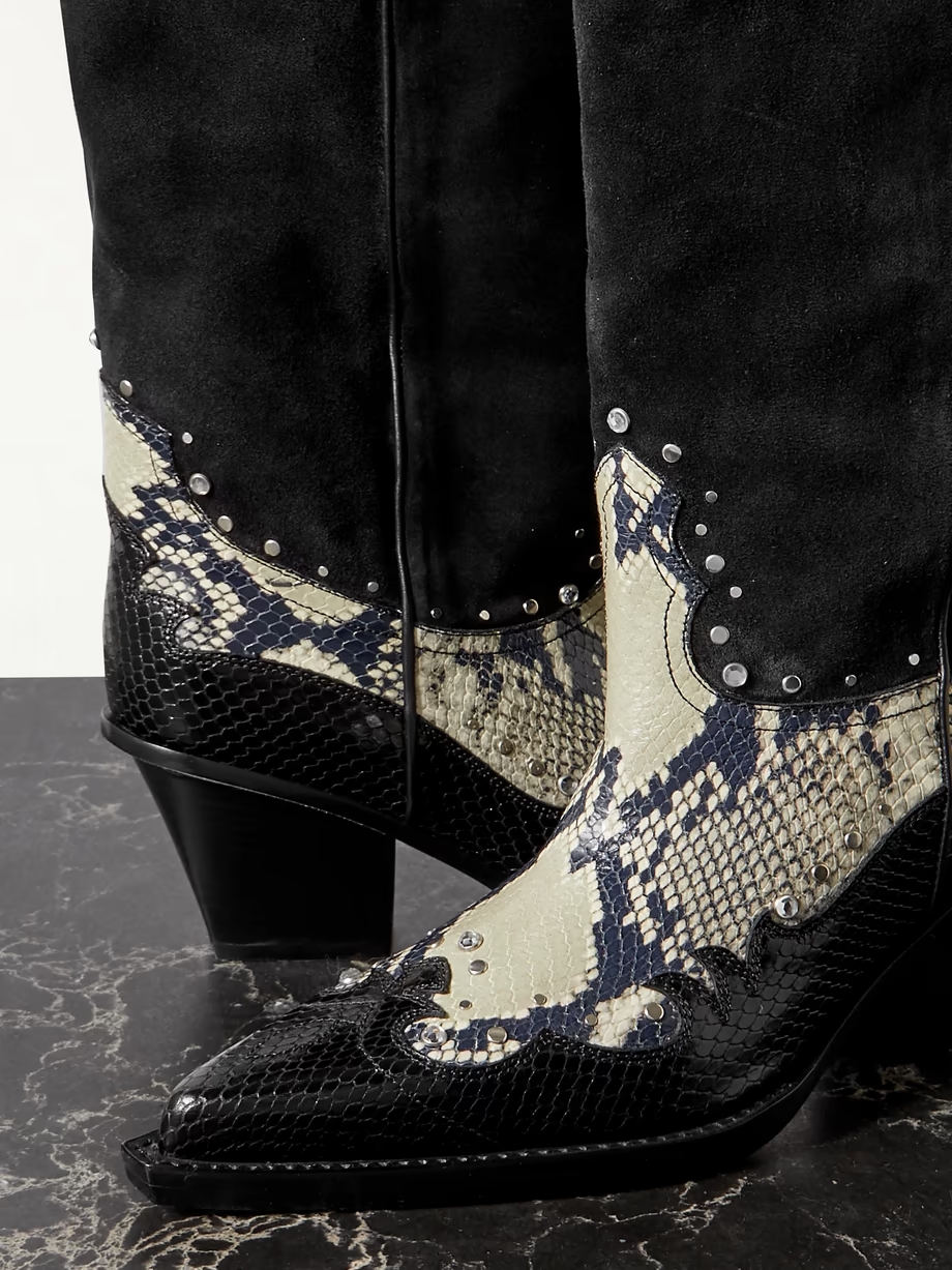 American Flame snake-effect leather embellished suede cowboy boots American Flame snake-effect leather embellished suede cowboy boots