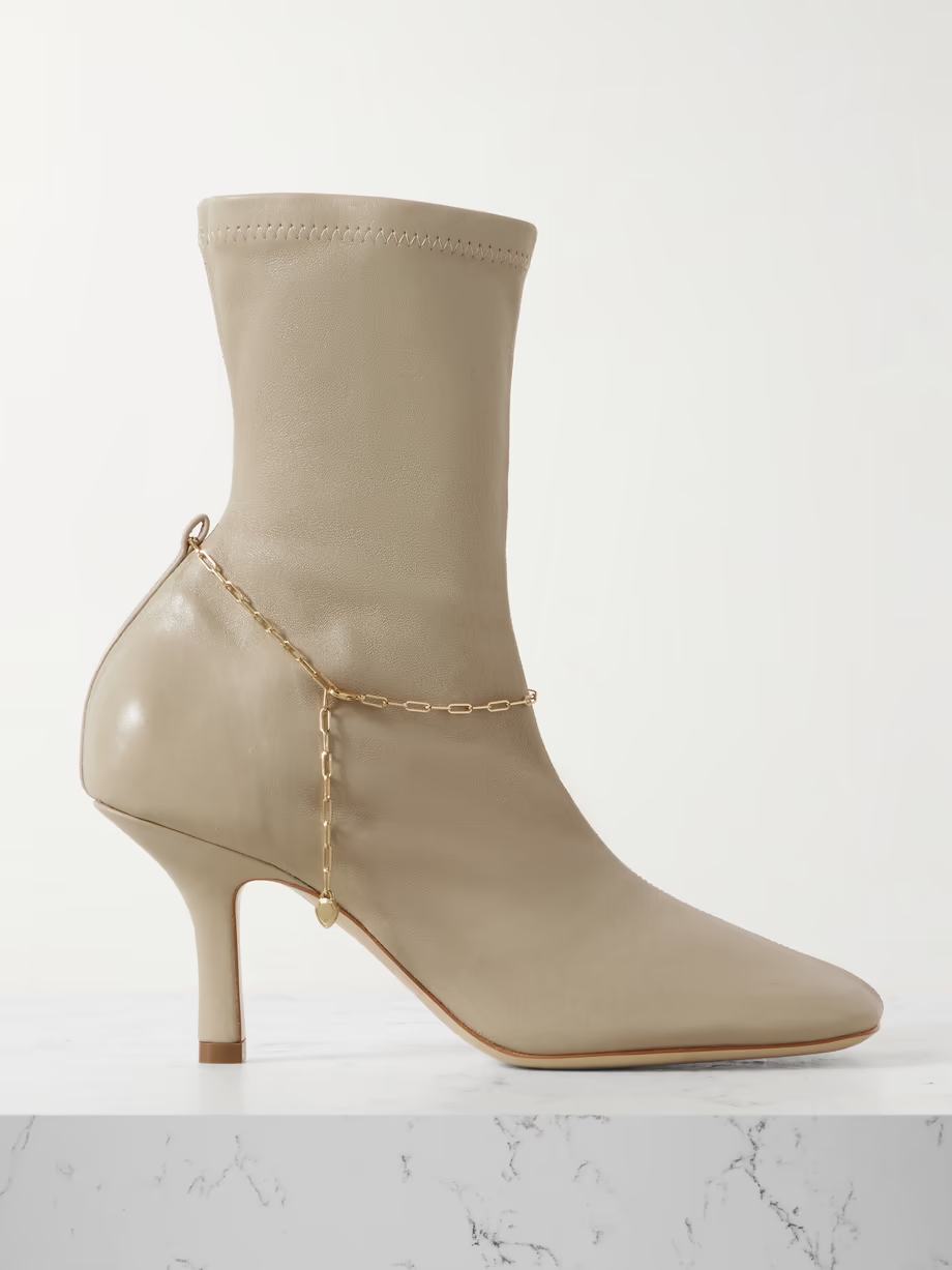 Chain-embellished leather ankle boots Chain-embellished leather ankle boots