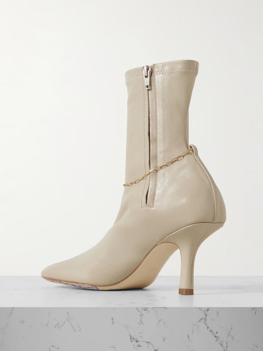 Chain-embellished leather ankle boots Chain-embellished leather ankle boots