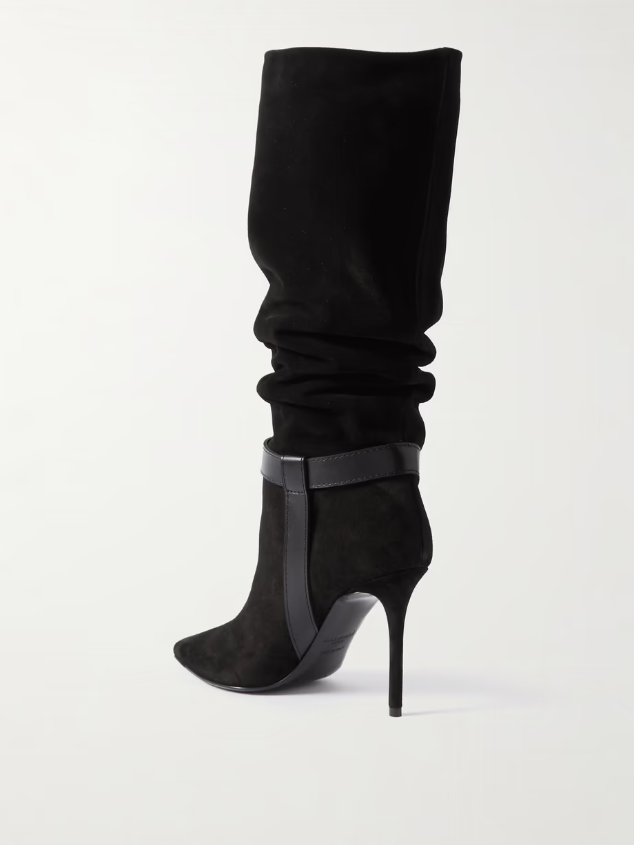 Eva embellished leather-trimmed suede knee boots Eva embellished leather-trimmed suede knee boots