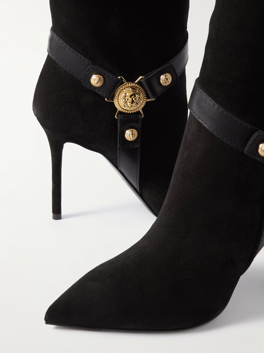 Eva embellished leather-trimmed suede knee boots Eva embellished leather-trimmed suede knee boots