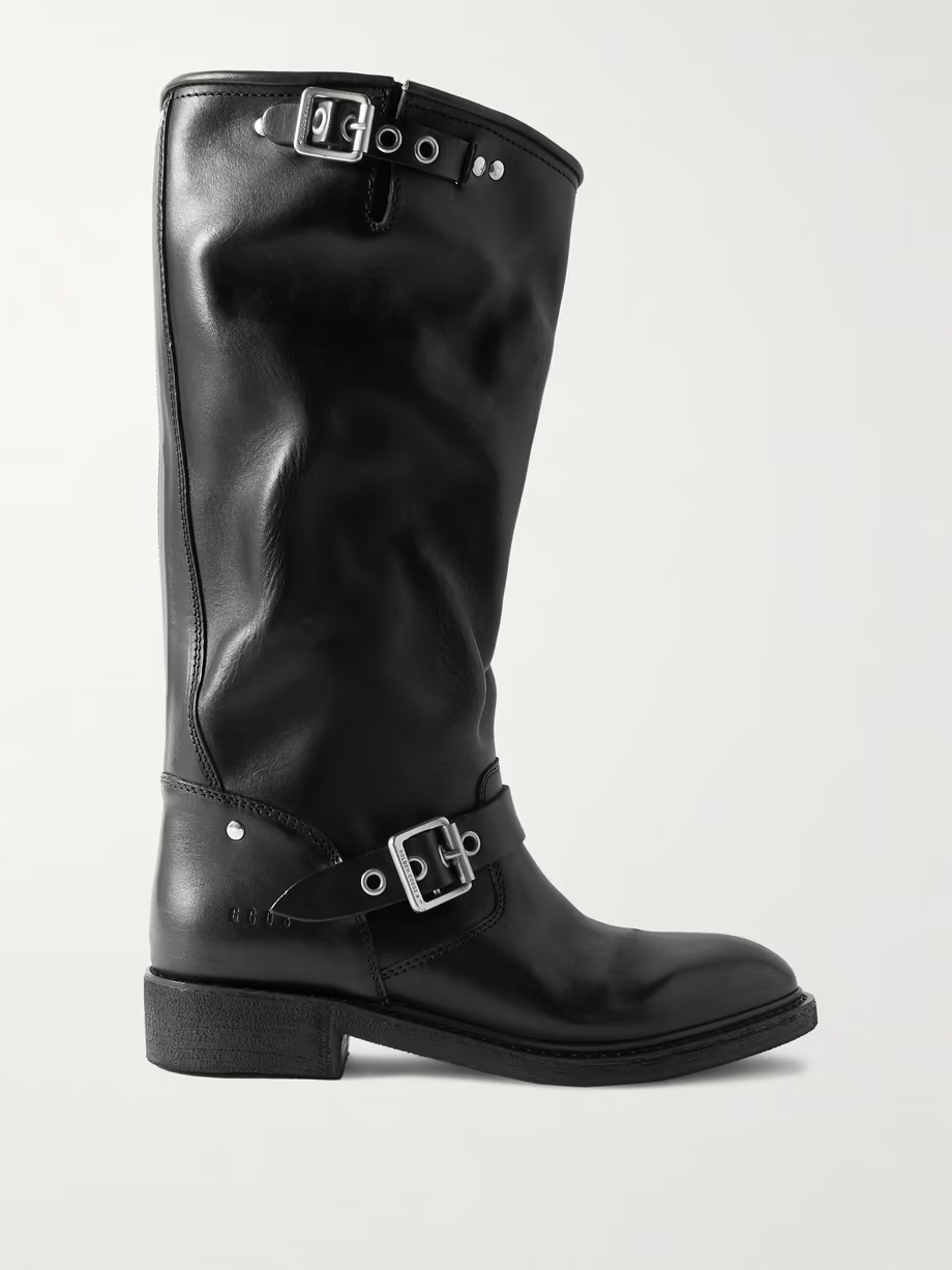 Buckled leather knee boots Buckled leather knee boots