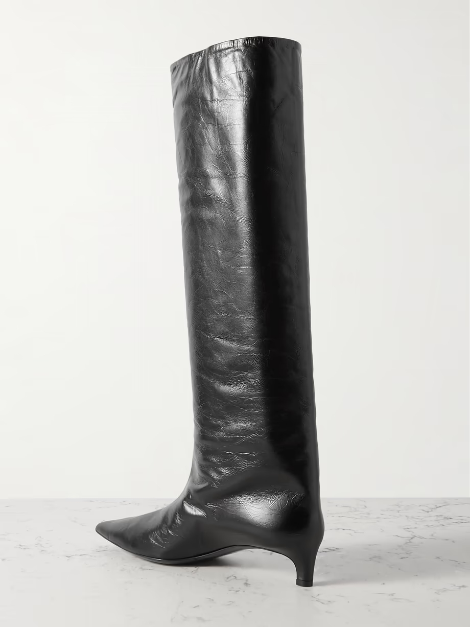Textured-leather point-toe knee boots Textured-leather point-toe knee boots
