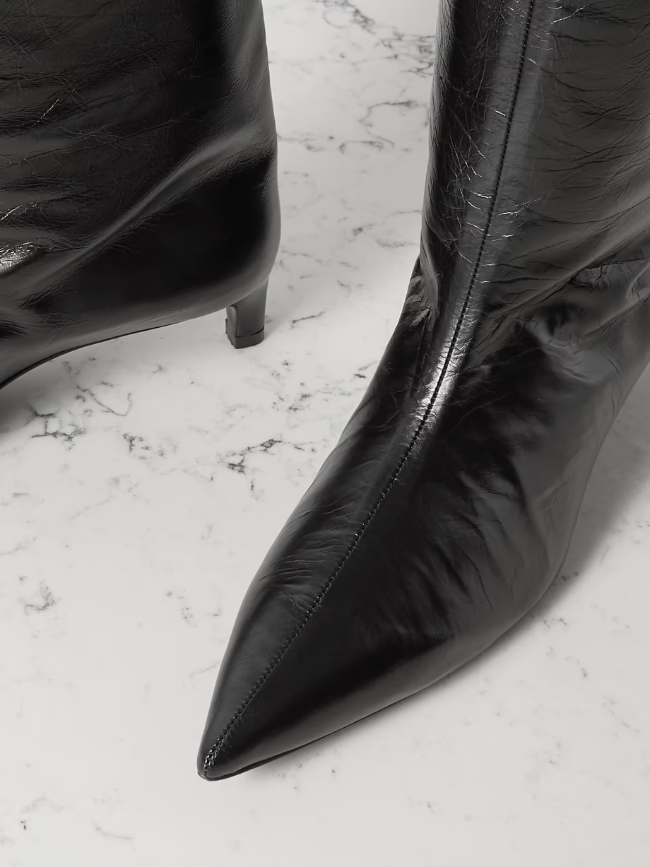 Textured-leather point-toe knee boots Textured-leather point-toe knee boots