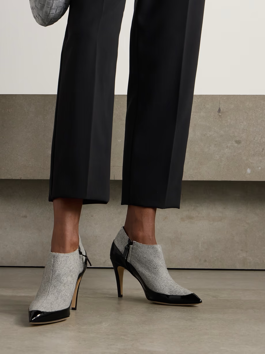 Archepla 90 patent-leather trimmed wool point-toe ankle boots Archepla 90 patent-leather trimmed wool point-toe ankle boots