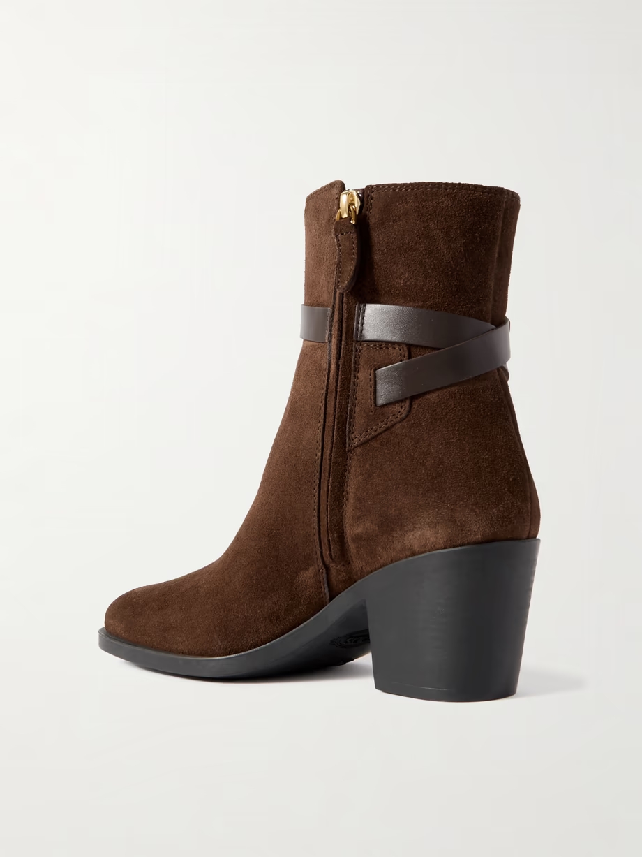 Embellished leather-trimmed suede ankle boots Embellished leather-trimmed suede ankle boots