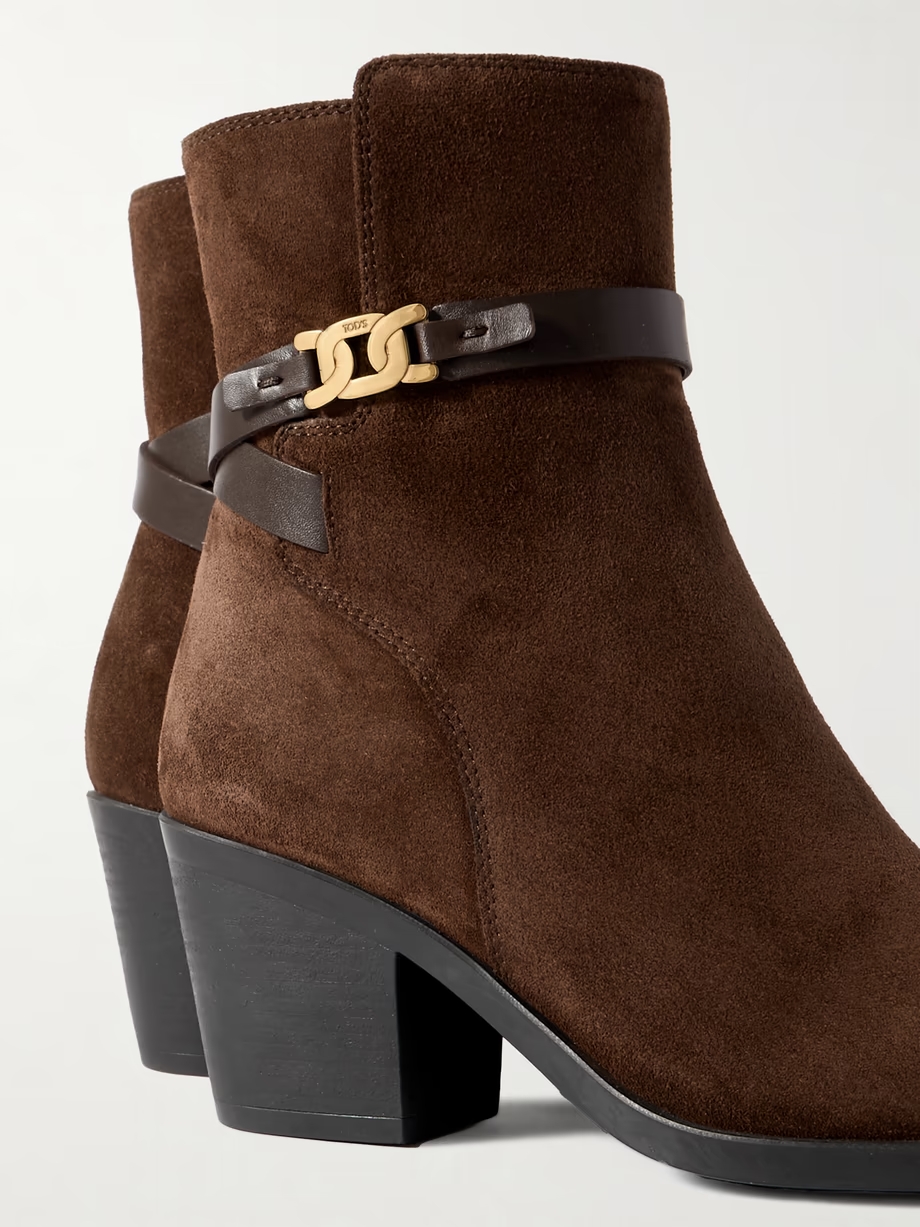 Embellished leather-trimmed suede ankle boots Embellished leather-trimmed suede ankle boots