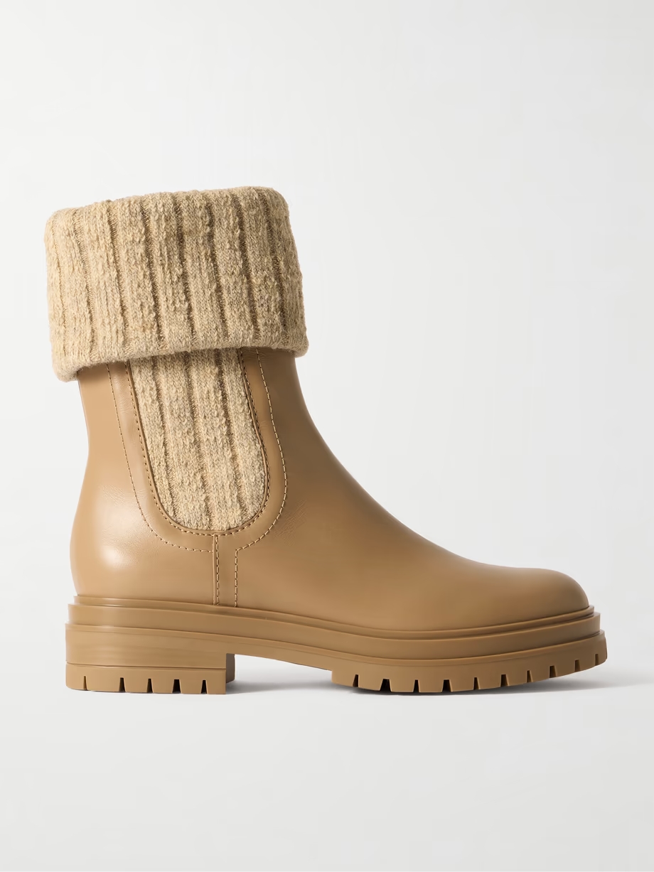 Chalet leather and ribbed-knit ankle boots Chalet leather and ribbed-knit ankle boots