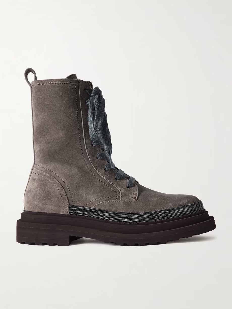 Bead-embellished suede ankle boots Bead-embellished suede ankle boots
