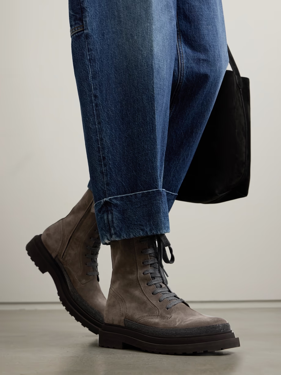Bead-embellished suede ankle boots Bead-embellished suede ankle boots