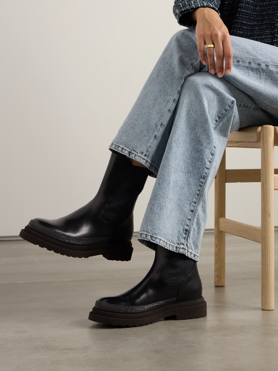 Bead-embellished leather Chelsea boots Bead-embellished leather Chelsea boots