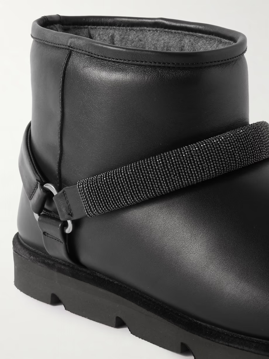 Bead-embellished shearling-lined padded leather ankle boots Bead-embellished shearling-lined padded leather ankle boots