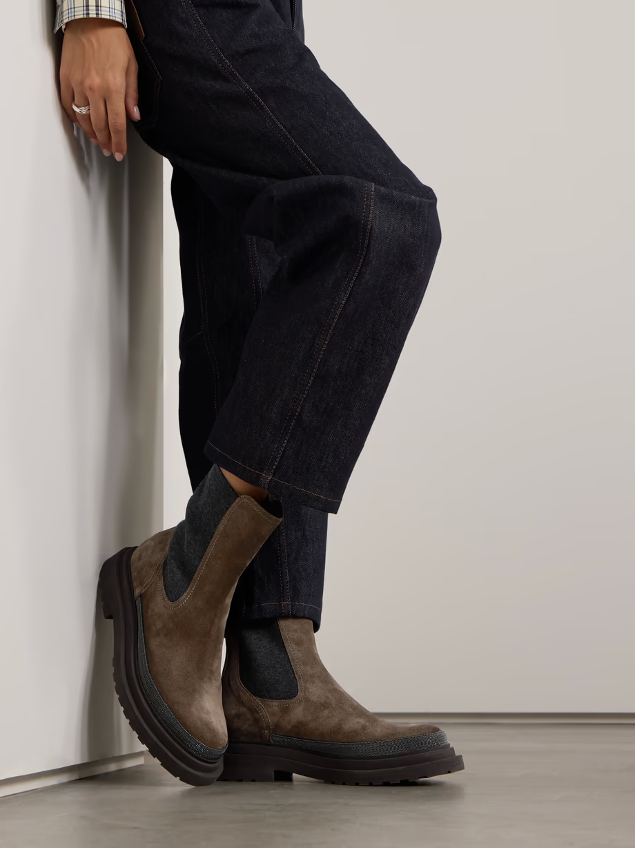 Bead-embellished suede Chelsea boots Bead-embellished suede Chelsea boots