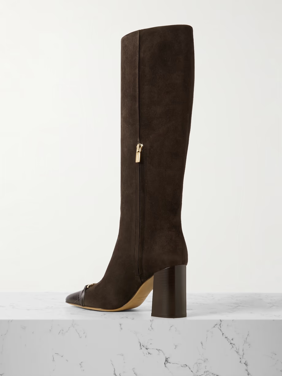 Sibilla embellished croc-effect leather-trimmed suede knee boots Sibilla embellished croc-effect leather-trimmed suede knee boots